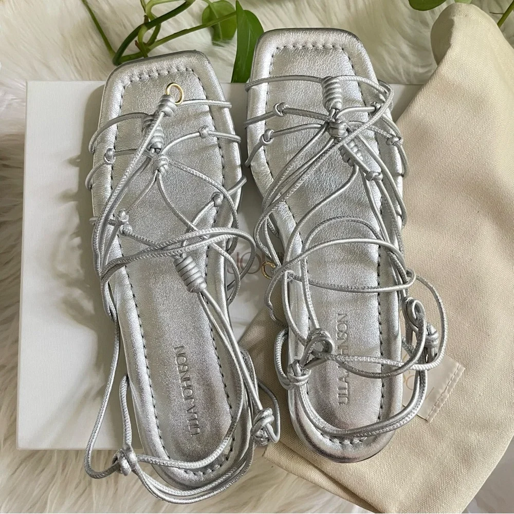 Ulla Johnson Freya Gladiator Sandals Metallic Silver Strappy Flat Size 9 NIB